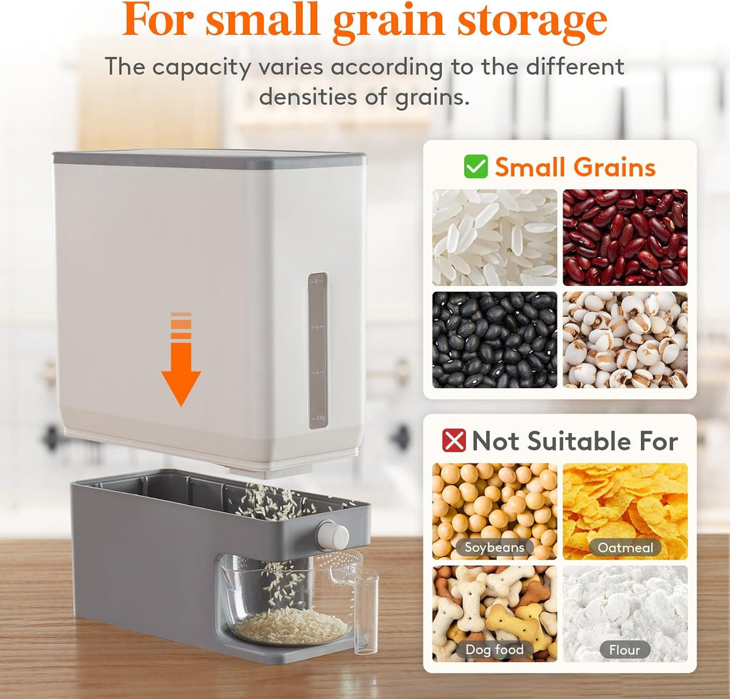 Lifewit Rice Dispenser Container 25 Lbs, 11.3kg Cereal Grain Flour Containers Storage with Measuring Cup