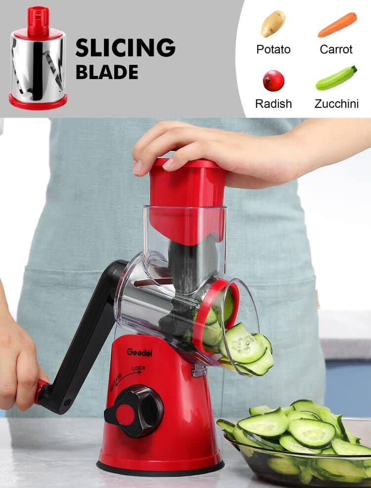 Geedel Rotary Cheese Grater, Vegetable Slicer Graters for Kitchen, 3 Blades