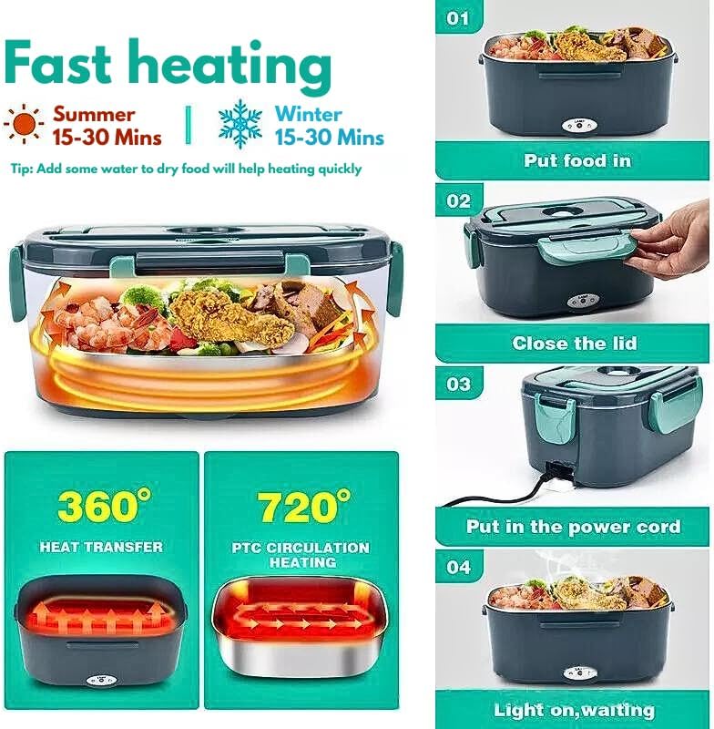 Electric Lunch Box for Adults, 60W Heated Lunch Box 1.5L Hot Food Warmer