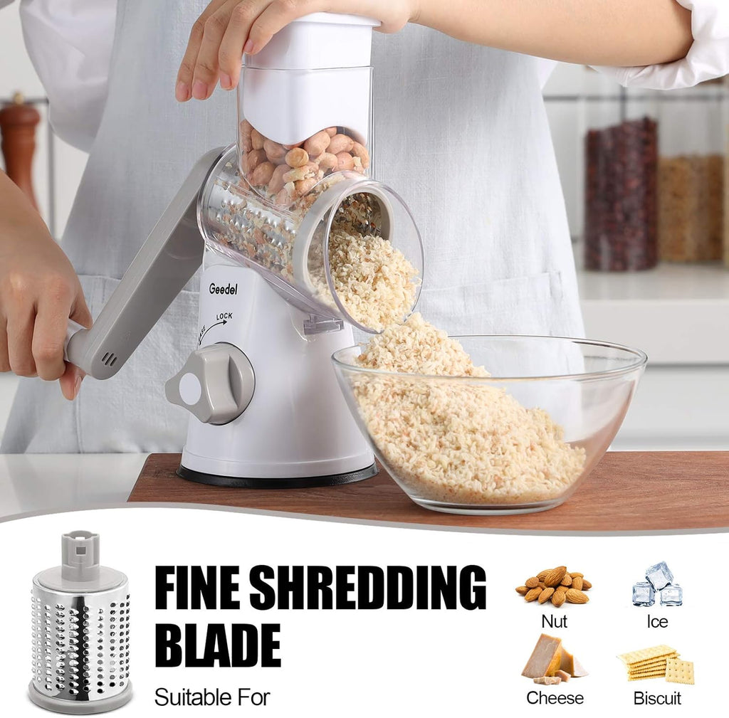 Rotary Cheese Grater, Vegetable Slicer Graters for Kitchen, 3 Blades | Versatile, Time-saving, 12x Fast Cutting (US)