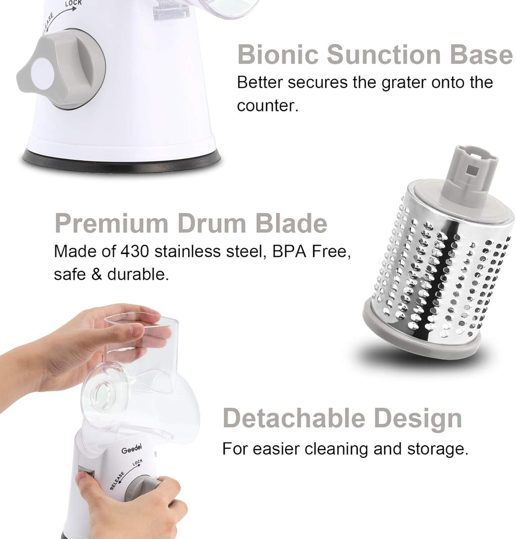 Rotary Cheese Grater, Vegetable Slicer Graters for Kitchen, 3 Blades | Versatile, Time-saving, 12x Fast Cutting (US)